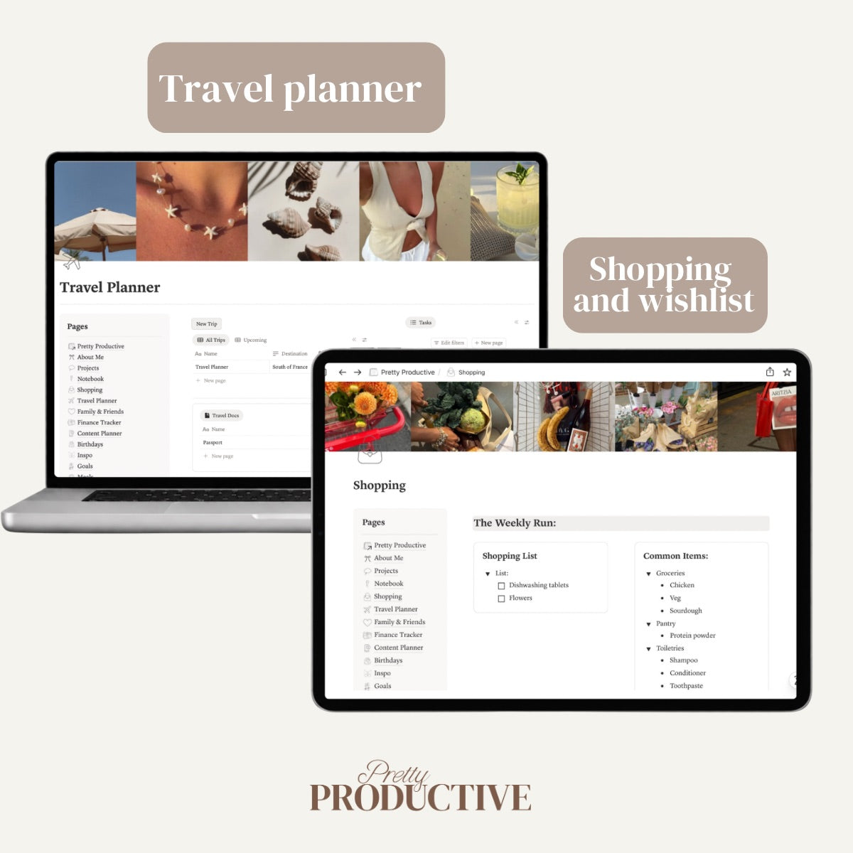 Pretty Productive travel planner and shopping wishlist on MacBook and
iPad